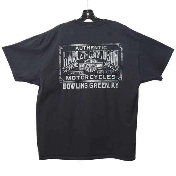 Harley Davidson T Shirt Mens XL Double Sided Live Fast Ride Fast Bowling Green - Picture 1 of 16